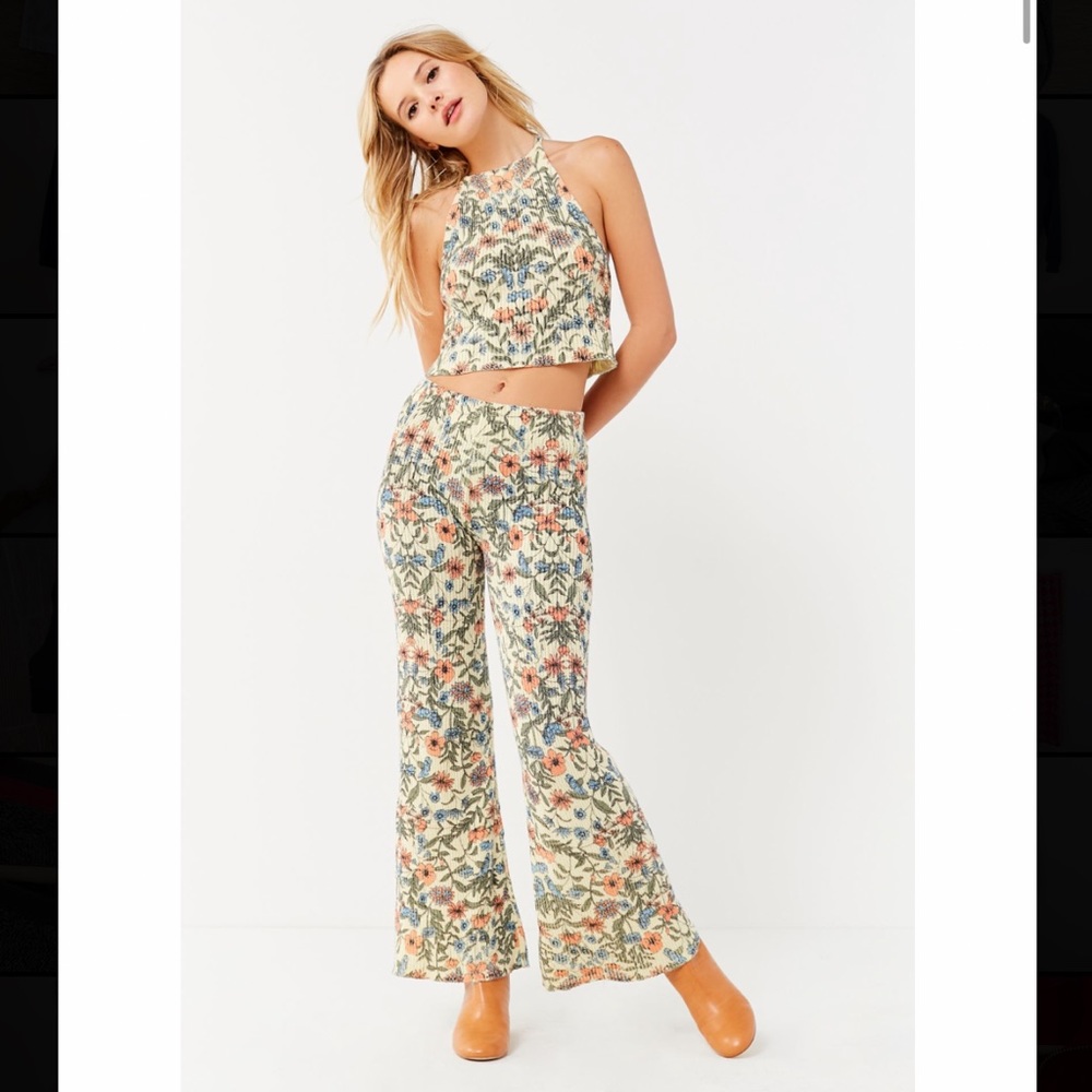 UO floral knit flare pants Small